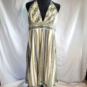 J.Crew Sylvan Backless Halter Striped Dress Linen Blend Size 14( see measurement